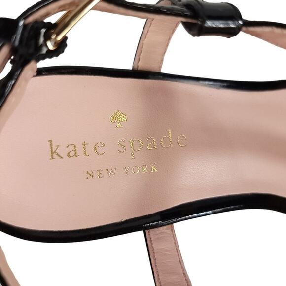 Kate Spade Tallin Cork Wedge Heel Sandals Black Patent Leather - Picture 7 of 12